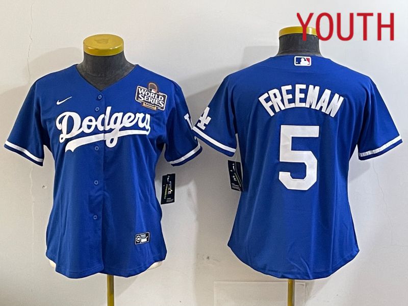 Youth Los Angeles Dodgers 5 Freeman Blue Game 2024 Nike MLB Jersey style 11204